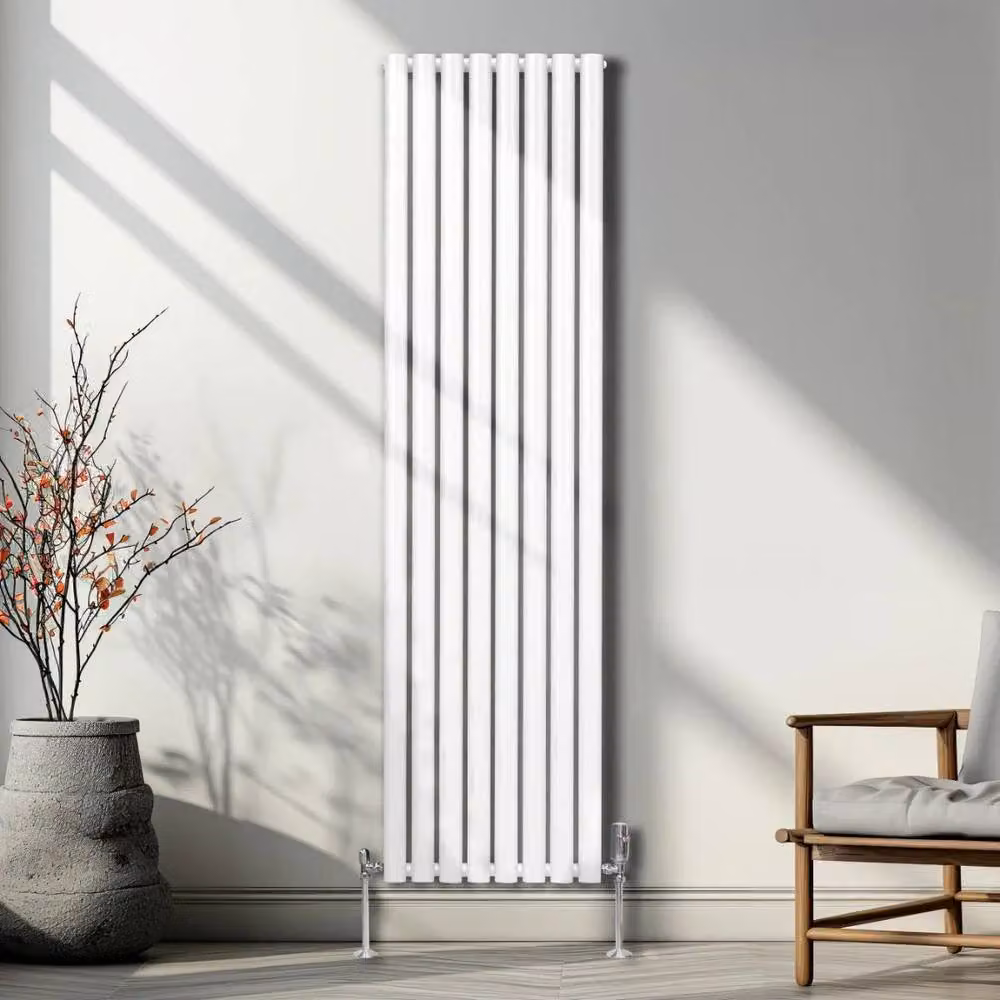 Monstershop Oval Column Radiator and Valves with Thermostat Head, White, H 180 cm x W 48 cm x D 48 cm – 2