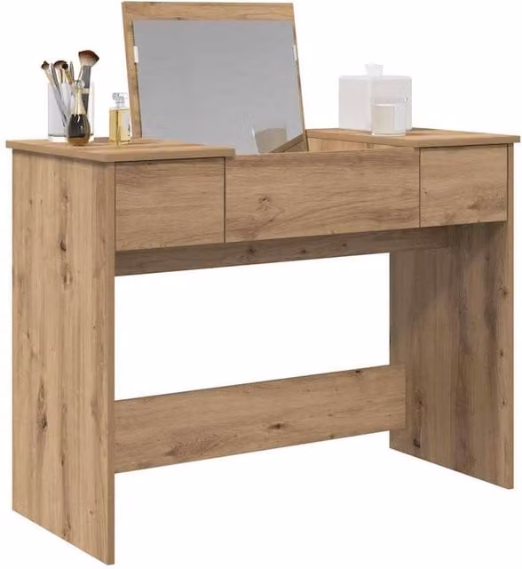Berkfield Home Artisan Oak Dressing Table with Mirror in Beige, W/D/H: 100 x 45 x 76 cm