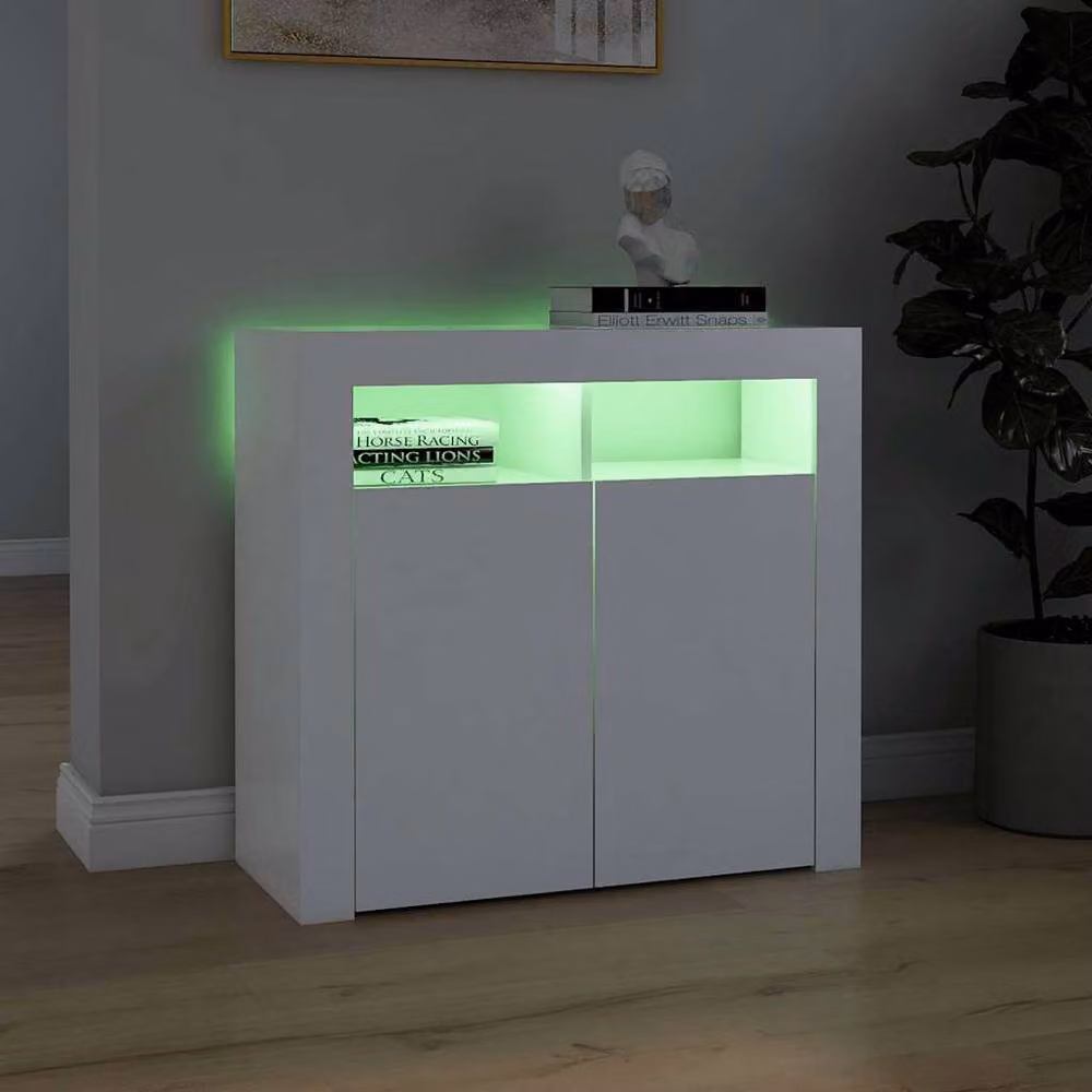 Berkfield Home Modern White Glossy Sideboard with Integrated LED Lights W/D/H: 80 x 35 x 75 cm – 2