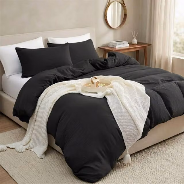 Pamposh Black Pre Washed Microfibre Duvet Cover Set, Super King, 200 x 200 cm – 1