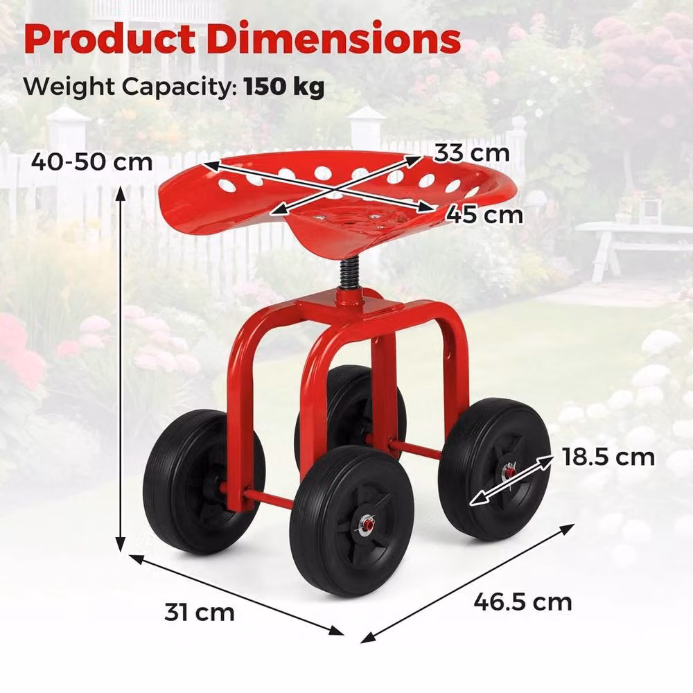 NESTLUNE Red Metal Gardening Stool Swivel Work Seat and Patio Scooter – 2