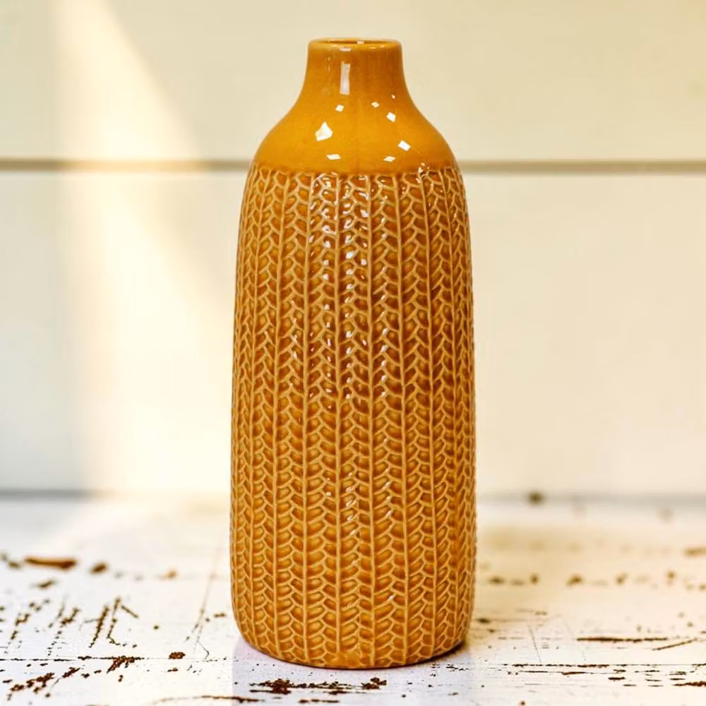 Four Candle Yellow Ceramic Decorative Bottle Vase, H 38.0 cm x W 15.0 cm x D 15.0 cm – 2