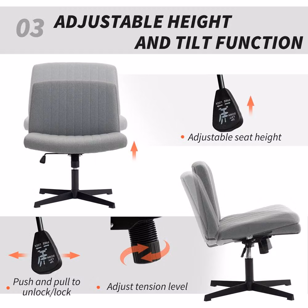 STILVORA Grey Fabric Armless Task Chair with Swivel and Weight Adjustment – 5