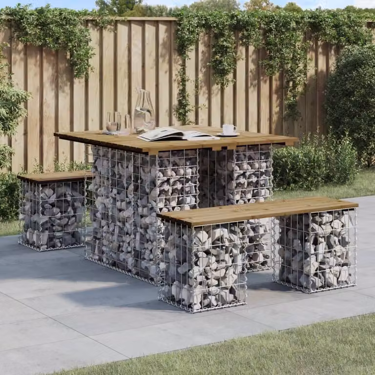 Berkfield Home Gabion Design Garden Bench in Brown Impregnated Pine Wood, W/D/H: 100 x 102 x 72 cm