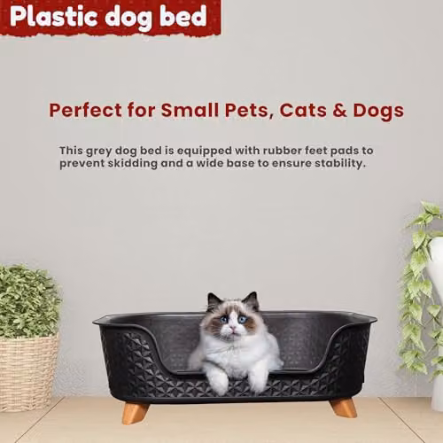 Samuel ALEXANDER Black Plastic Raised Pet Basket with Legs, W: 77 cm, D: 58 cm, H: 25 cm – 6