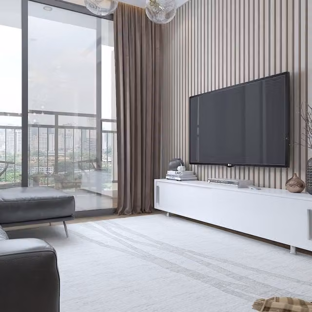 Decorotika Modern White and Brown Freestanding TV Unit with Media Compartments