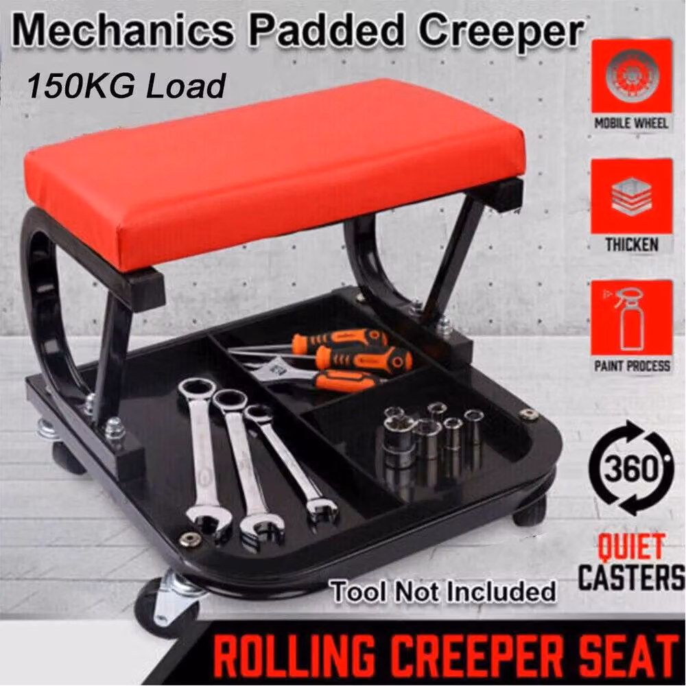 SPETLEK Garage Rolling Stool with Tool Tray, Red, W: 1000 cm, D: 52 cm – 4