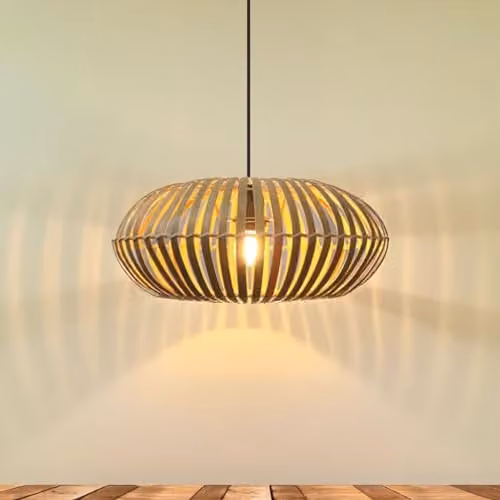 First Choice Lighting Loren Set of 2 Bamboo Natural Round Pendant Lightshades in Brown and Beige – 4