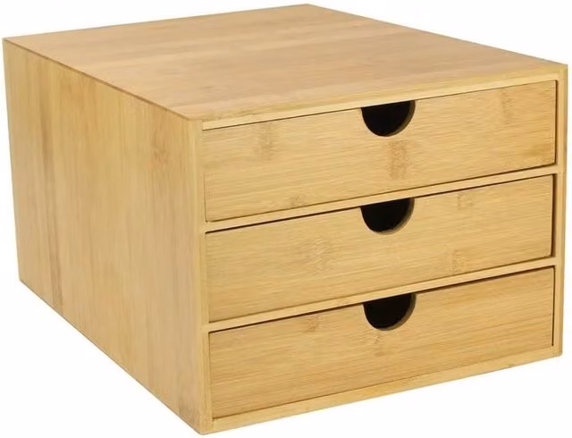 Ventryn 3 Drawer Bamboo Desktop Organiser in Beige