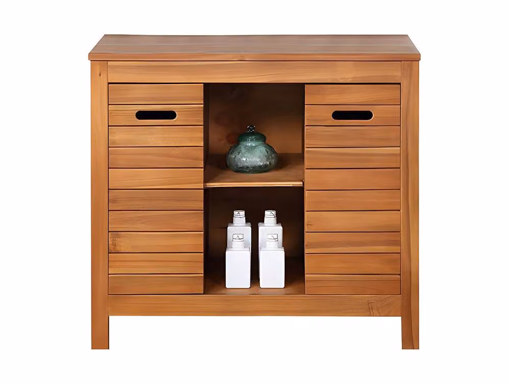 Vente-unique PULUKAN Acacia Wood Vanity Unit in Walnut, W/D/H: 90 x 50 x 83 cm – 2