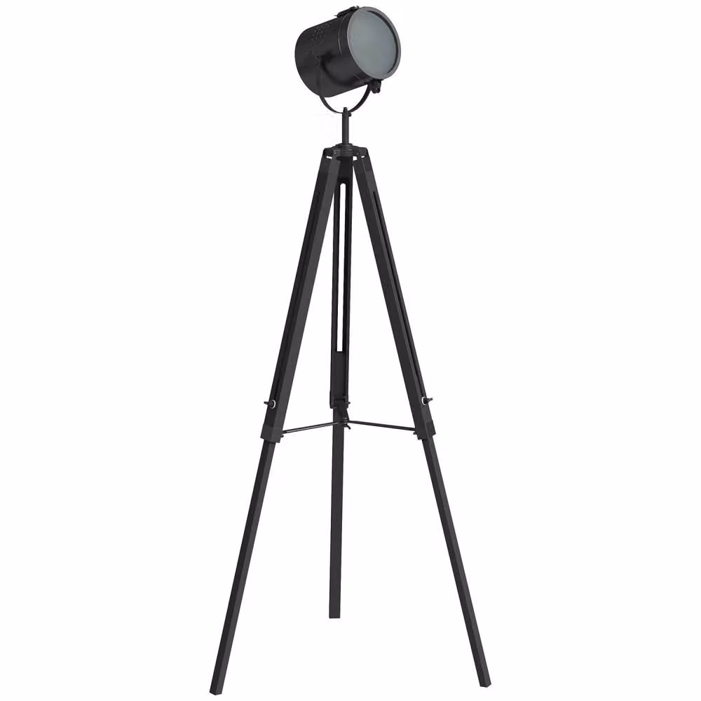 Wyld Haus Suta Industrial Tripod Searchlight Floor Lamp in Black Wood and Metal with Adjustable Head – 2