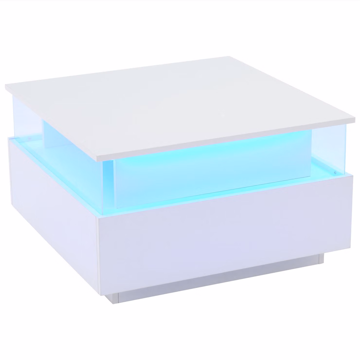 Aosom.UK Modern White LED Square Coffee Table with Storage and Bluetooth Control, W: 70 cm, D: 70 cm, H: 41 cm – 2