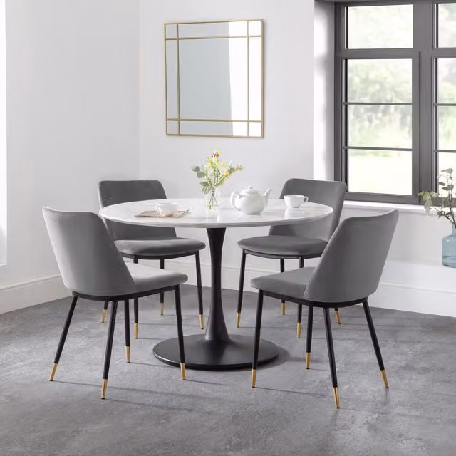 Julian Bowen Holland Round Marble Dining Table and 4 Delaunay Chairs Set in Grey