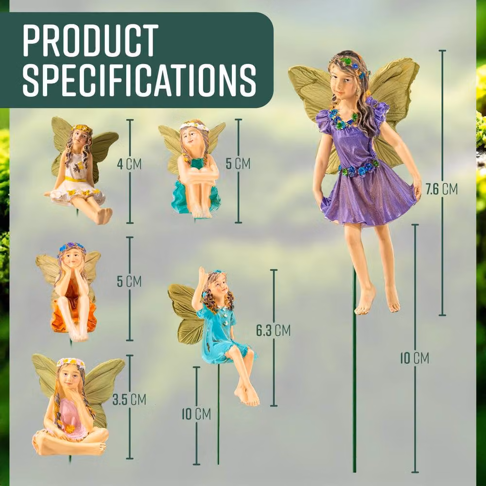Globrite Set of 6 Multicolour Hand-Painted Polyresin Fairy Garden Ornaments with 10 cm Stakes – 6