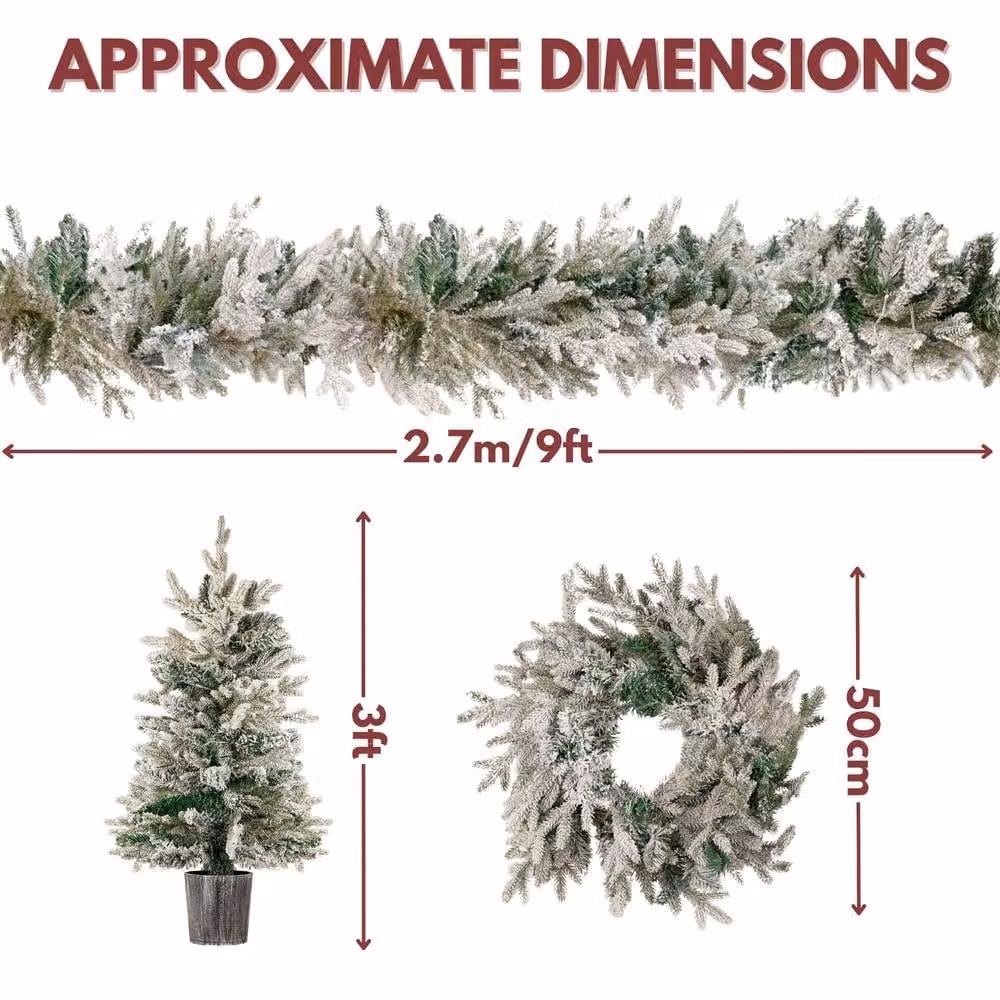 Marco Paul 4pc Luxury Frosted Pre-Lit Christmas Tree Set in Green – 3