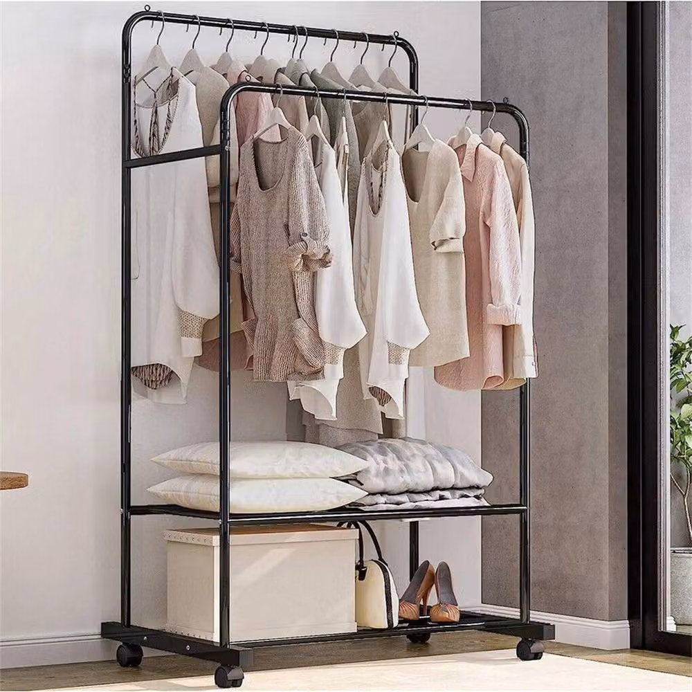 VOGREX Double Clothing Rail in Black Rustic Metal Style – 5