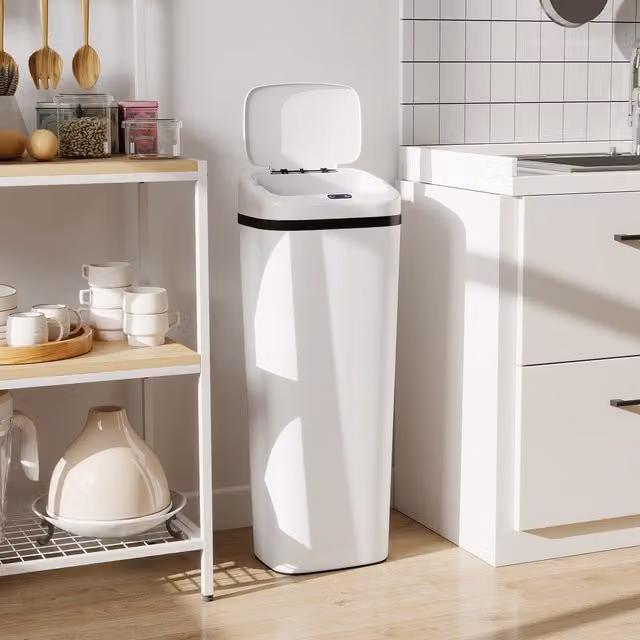 HOMCOM 50L Touchless Sensor Bin in White Fingerprint-Proof Stainless Steel