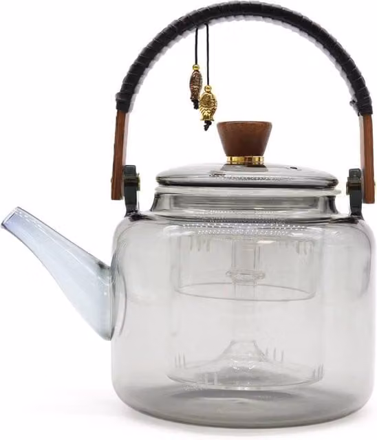KDMD Premium Glass Infuser Teapot with Steamer System, 1000ml, Transparent