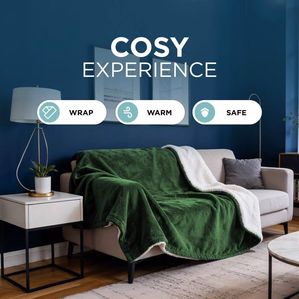 DMD Collective Green Fleece and Sherpa Electric Blanket Throw with Timer Settings, W/D/H: 150 x 200 cm – 6