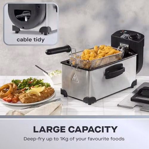 Daewoo 2000W Deep Fat Fryer with 3L Oil Capacity and Cable Storage, Silver – 4