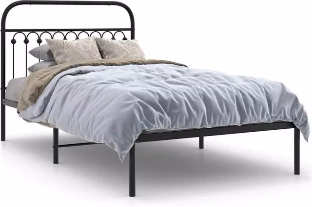 Berkfield Home Metal Bed Frame with Headboard, Black, W: 107 cm, L: 203 cm