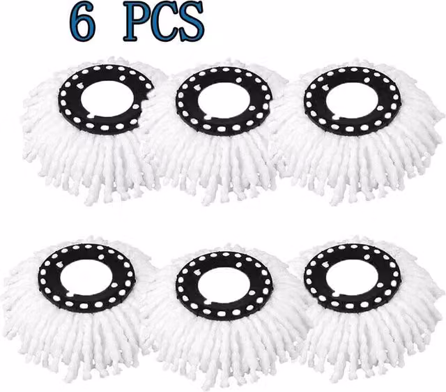 FLAVORA 6-Piece 360 Degree Spin Floor Mop Head Replacements, White, W/D/H: 100 x 60 cm