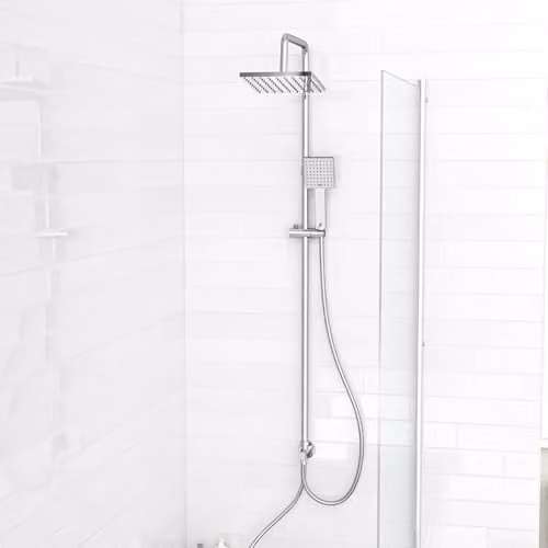 Nes Home Modern Exposed Square Shower Mixer Handset and Riser Rail Kit in Chrome