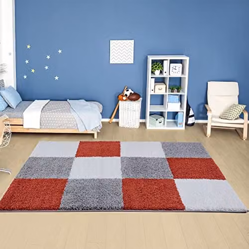 THE RUGS Modern Checked Shaggy Area Rug in Grey and Multicolour, W/D/H: 180 x 270 x 1 cm – 3