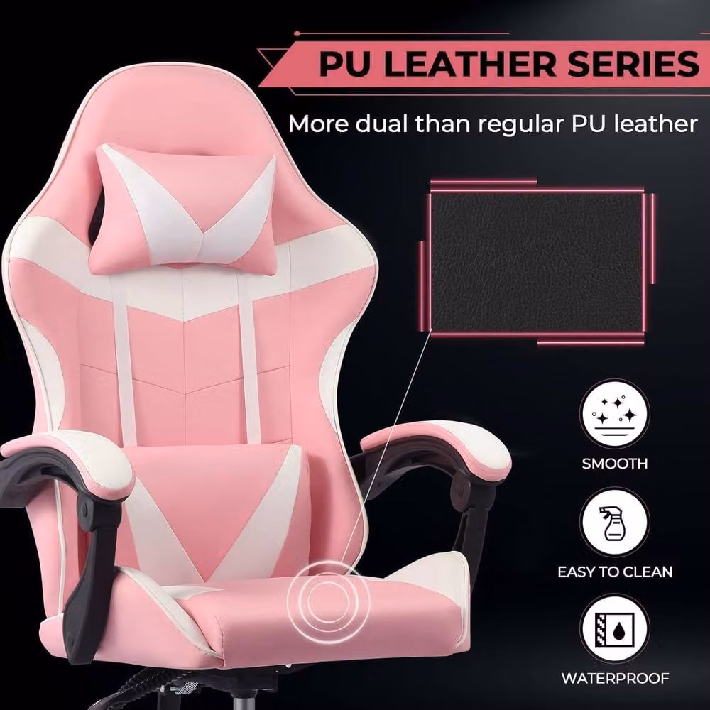 Lishetimig Ergonomic Pink PU Leather Gaming Chair with Headrest and Armrests – 6