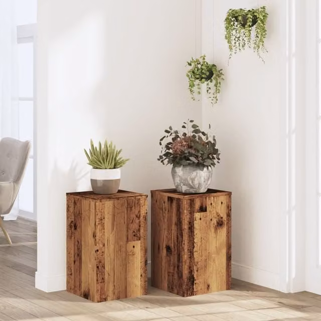 Berkfield Home Set of 2 Modern Square Plant Stands in Brown Wood, W/D/H: 30 x 30 x 50 cm – 1