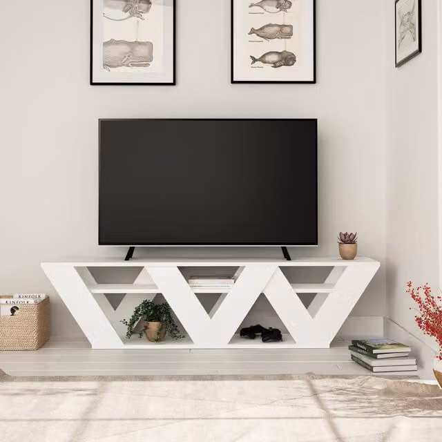 Decortie Ralla Modern TV Unit in White with Shelves, W: 158 cm, D: 40 cm, H: 40 cm – 1