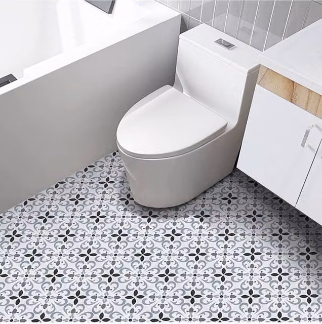 Living and Home 10-Piece Floral Pattern Self-Adhesive PVC Wall and Floor Tile Stickers, Grey, W/D/H: 30 x 30 x 0.3 cm – 1