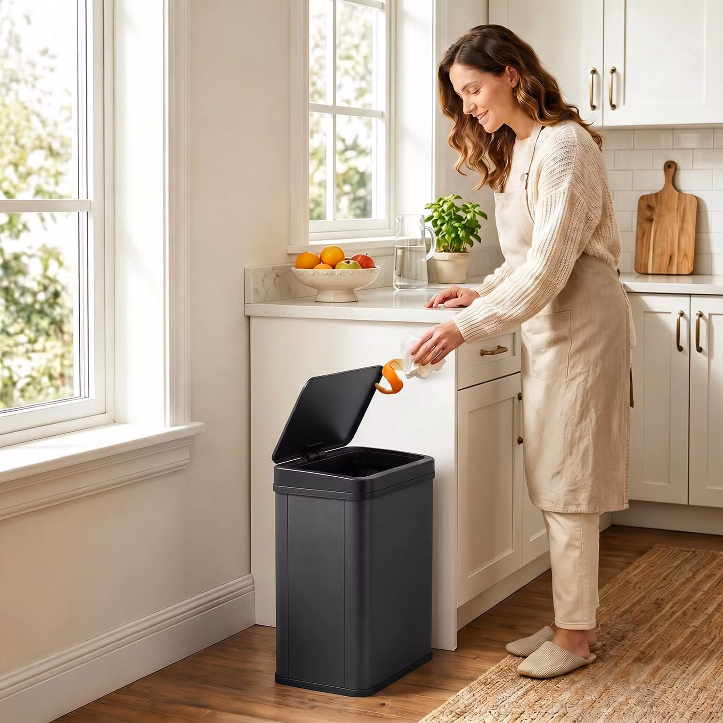 HOMCOM 40L Stainless Steel Automatic Motion Sensor Kitchen Bin with Soft-Close Lid, Black – 7