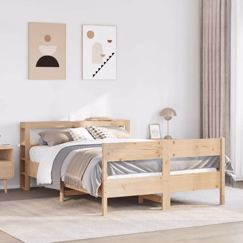 Berkfield Home Small Double Bed Frame in Natural Solid Pine with Side Compartments, W/D/H: 120 x 200 cm – 1