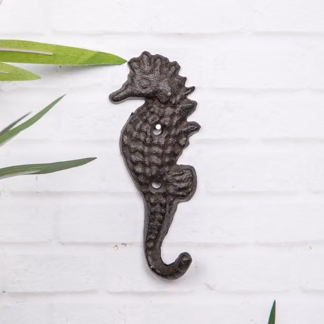 Annibells Rustic Metal Seahorse Tail Wall Hook, Black