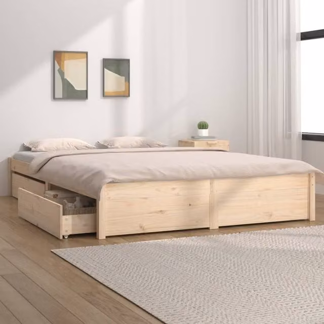 Berkfield Home Super King Size Bed Frame with Drawers in Brown Rustic Solid Pine, W/D/H: 180 x 200 cm