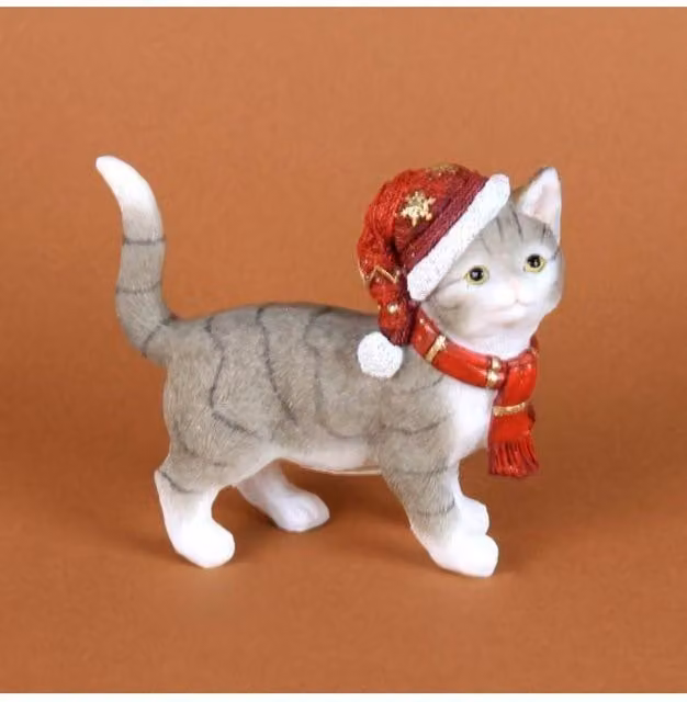 KDMD Juliana Hand Painted Red Resin Kitten Figurine with Christmas Hat – 1