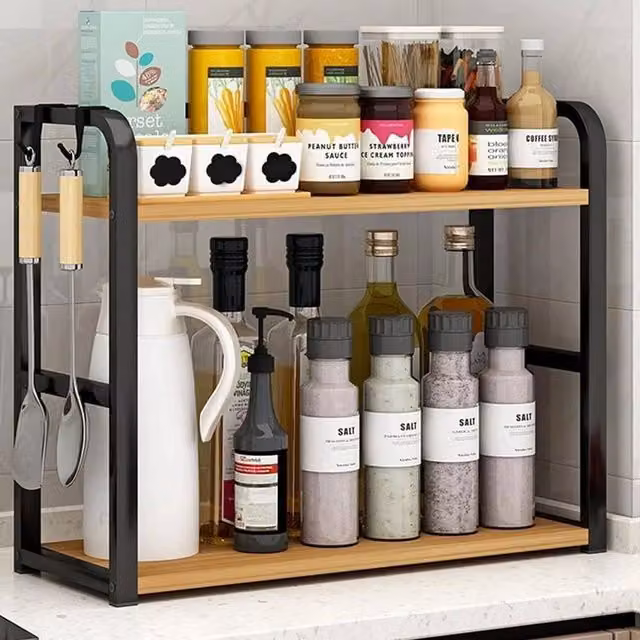 EONLION Brown Metal Industrial Kitchen Spice Storage Rack, Width: 100 cm