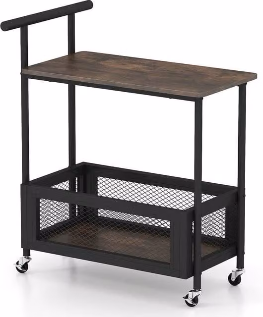 Havendro 2-Tier Industrial Rolling Sofa Side Table with Handle in Brown – 1