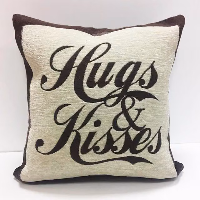 Rapport Home Hugs And Kisses Chenille Cushion Cover, Brown and Beige, W/D/H: 45 x 45 x 45 cm