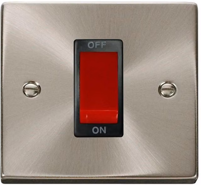 SE Home 1 Gang 45A Switch in Satin Brushed Chrome and Metallic Silver
