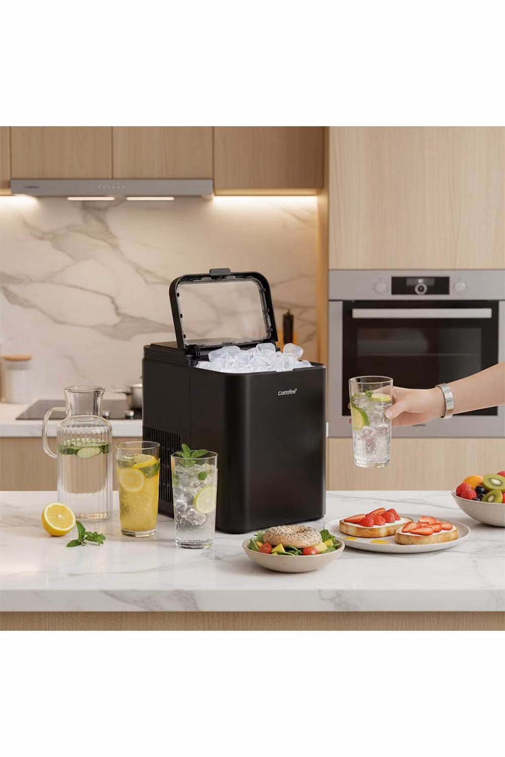 Living and Home Self-Cleaning Ice Maker Machine with 1.3L Water Tank and Ice Scoop, Black – 5