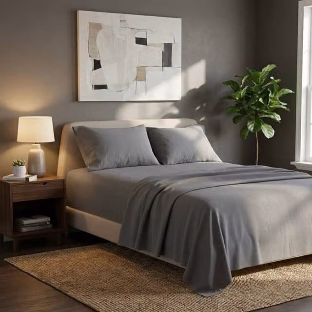 Snug City Grey Plain Brushed Cotton Flannelette Fitted Sheet, Flat Sheet and Pillowcase Set, W/D/H: 180 x 200 cm – 1