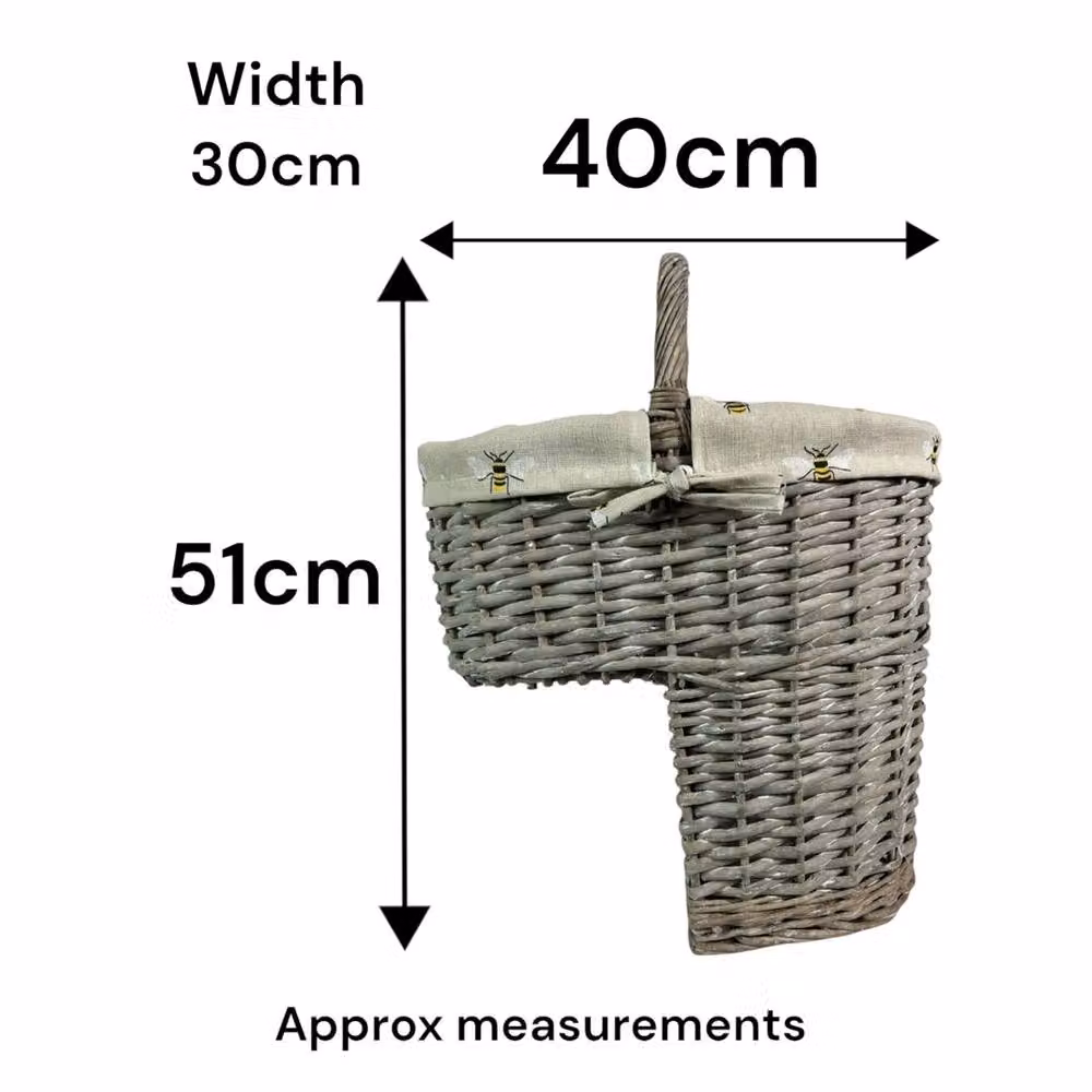 Havendro Grey Wash Wicker Stair Basket with Bee Bumblebee Liner and Handles – 2