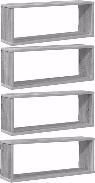 Berkfield Home Wall Mounted Cube Shelves, 4 Piece Set in Grey Sonoma, W: 60 cm, D: 23 cm, H: 15 cm