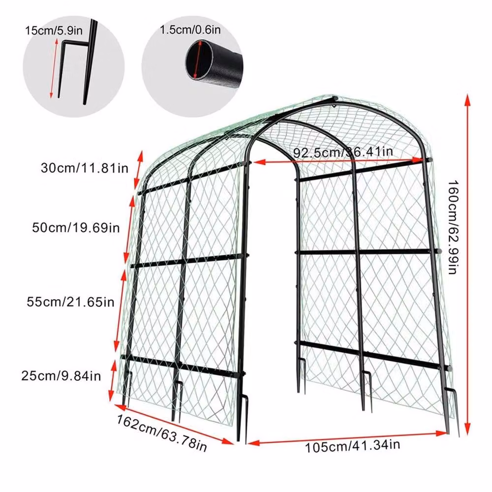 NESTLUNE Black Garden Tunnel Arch Trellis Support for Climbing Vegetables and Plants, W/D/H: 160 x 100 x 15 cm – 2