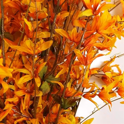 Leaf Design Autumn Lily Artificial Floral Arrangement in Orange and Yellow Textile – 3