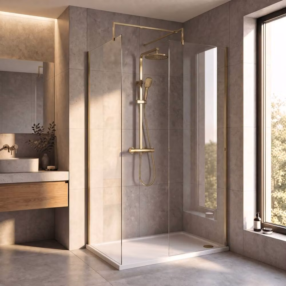 Balterley Brushed Brass Walk-In Wetroom Shower Bundle with Rectangular Glass Tray, Gold, W: 120 cm, D: 70 cm – 3