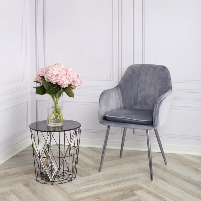 Home Garden Direct Retro Jasmine Accent Chair in Grey with Silver Metal Legs