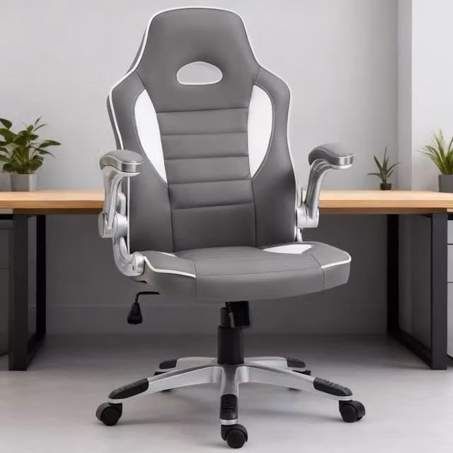 ERGOVEXA Grey Synthetic Leather Gaming Chair with Height Adjustment and Headrest – 1